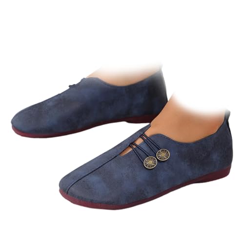 Flache Damen-Schuhe aus weichem Leder, orthopädische Loafer für Damen, bequeme, weiche flache Sandalen, Schlupfschuhe, blau, 6 UK 3X-Narrow Flache Damen-Schuhe aus weichem Leder, orthopädische Loafer für Damen, bequeme, weiche flache Sandalen, Schlupfschuhe, blau, 6 UK 3X-Narrow von XUANXUANQZ
