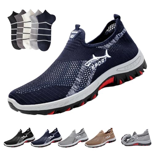 XUANXUANQZ Jarv Cooling Comfort Sneaker, Atlacoast Atmungsaktive, Weiche Sohle, rutschfeste Slipper Für Herren, Orthopädische Wanderschuhe Mit Anti-Rutsch-Sohlen (Blau,44) von XUANXUANQZ