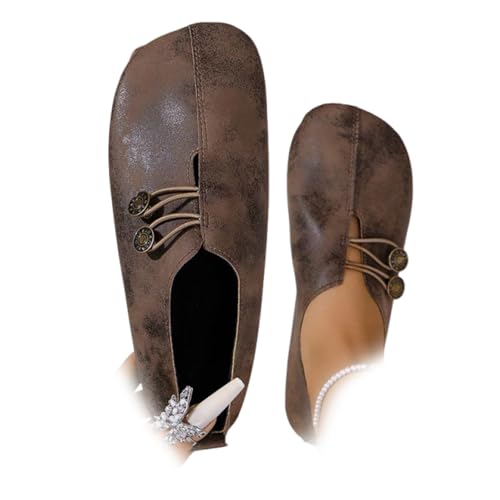 XUANXUANQZ Neue Flache Damenschuhe Aus Weichem Leder, Orthopädische Halbschuhe Aus Atmungsaktivem Leder, Bequeme, Weiche Flache Sandalen, Slipper (Dunkelbraun,37) von XUANXUANQZ