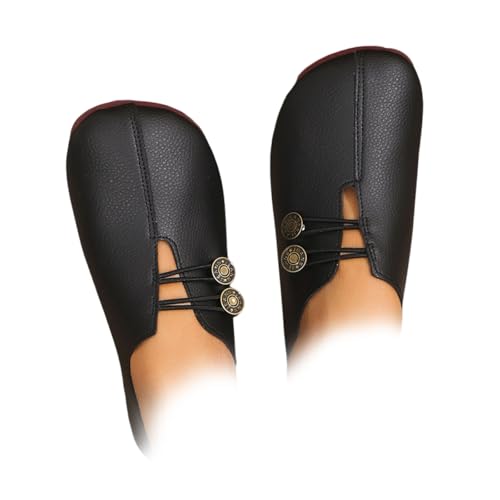 XUANXUANQZ Neue Flache Damenschuhe Aus Weichem Leder, Orthopädische Halbschuhe Aus Atmungsaktivem Leder, Bequeme, Weiche Flache Sandalen, Slipper (Schwarz,38) von XUANXUANQZ