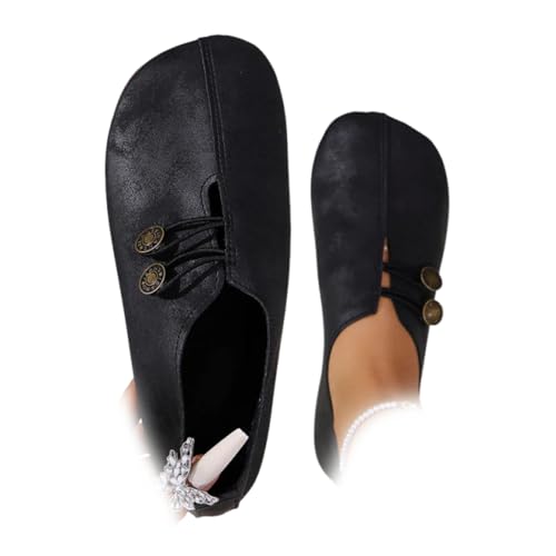 XUANXUANQZ Neue Flache Damenschuhe Aus Weichem Leder, Orthopädische Halbschuhe Aus Atmungsaktivem Leder, Bequeme, Weiche Flache Sandalen, Slipper (Schwarz 2,38) von XUANXUANQZ