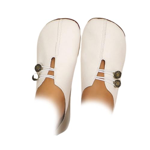 XUANXUANQZ Neue Flache Damenschuhe Aus Weichem Leder, Orthopädische Halbschuhe Aus Atmungsaktivem Leder, Bequeme, Weiche Flache Sandalen, Slipper (Weiß,42) von XUANXUANQZ
