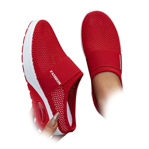 XUANXUANQZ Orthopädische Einsteigerschuhe Mit Luftpolster, Bequeme Orthopädische Damen-Wanderschuhe, Geschlossene Sommer-Slipper, Atmungsaktive Sneaker Mit Fußgewölbeunterstützung (Rot,42) von XUANXUANQZ