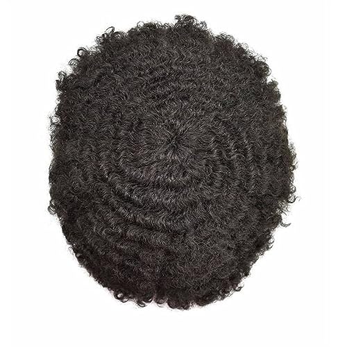 4MM Lockiges Haar Volle Spitze Toupet for Männer Echthaar Systeme Einheit Männer Französisch Spitze Basis Perücke Atmungsaktive männer Perücke (Color : 1B 10MM Wave, Size : 120_6X9) von XUCHIL