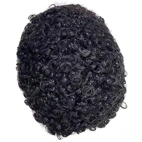 4MM Lockiges Haar Volle Spitze Toupet for Männer Echthaar Systeme Einheit Männer Französisch Spitze Basis Perücke Atmungsaktive männer Perücke (Color : 1B 15MM Wave, Size : 120_7X10) von XUCHIL