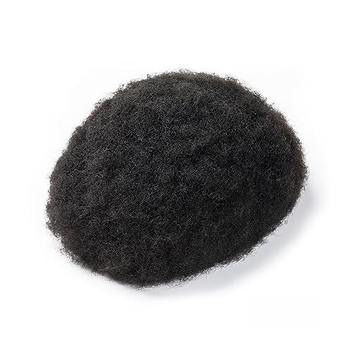 4MM Lockiges Haar Volle Spitze Toupet for Männer Echthaar Systeme Einheit Männer Französisch Spitze Basis Perücke Atmungsaktive männer Perücke (Color : 1B 4MM Afro, Size : 120_5X8) von XUCHIL