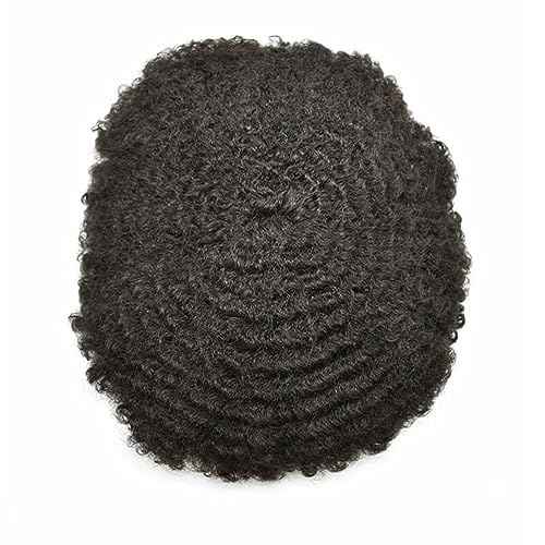 4MM Lockiges Haar Volle Spitze Toupet for Männer Echthaar Systeme Einheit Männer Französisch Spitze Basis Perücke Atmungsaktive männer Perücke (Color : 1B 8MM Wave, Size : 120_5X8) von XUCHIL