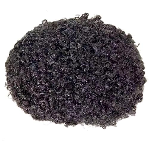 8mm Lockiges Haar Toupet for Männer Voll PU Haar System for Schwarze Männer Männliche Haar Prothese Perücken for mann 0,1mm PU Echthaar (Color : 1B 12mm, Size : 120%_8X10) von XUCHIL