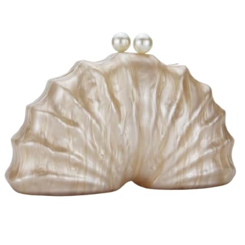 Muschelform Clutch Bag Damen Abendgesellschaft Niedliche Geldbörse Weiß Rosa Champagner Muschel Handtasche Kette Umhängetasche Sac(Champagne) von XUCZHAI