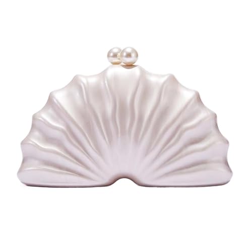 Muschelform Clutch Bag Damen Abendgesellschaft Niedliche Geldbörse Weiß Rosa Champagner Muschel Handtasche Kette Umhängetasche Sac(Pearl color) von XUCZHAI