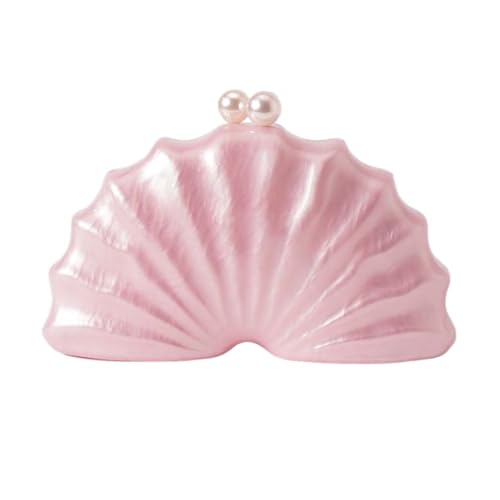 Muschelform Clutch Bag Damen Abendgesellschaft Niedliche Geldbörse Weiß Rosa Champagner Muschel Handtasche Kette Umhängetasche Sac(Pink) von XUCZHAI