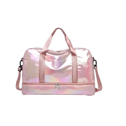 Reisetasche for Damen, glänzend, große Kapazität, Handtasche, Schultertasche, lässige Umhängetasche, Gepäcktasche, Trocken-/Nasstrennung, Sport-/Fitnesstasche(Pink-1PC) von XUCZHAI