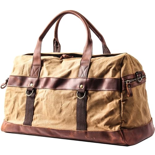 Vintage Gewachste Canvas Herren Gepäcktasche Echtes Leder Herren Reisetaschen Große Reisetaschen Wochenendtasche for Reise Übernacht-Handgepäck(Khaki) von XUCZHAI
