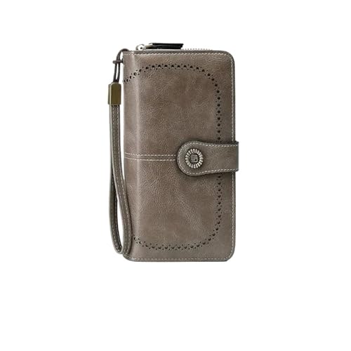XUCZHAI Damen Geldbörse RFID Anti-Diebstahl Leder Geldbörsen for Langer Reißverschluss Große Clutch Kartenhalter(Gray-1) von XUCZHAI