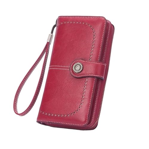 XUCZHAI Damen Geldbörse RFID Anti-Diebstahl Leder Geldbörsen for Langer Reißverschluss Große Clutch Kartenhalter(Red-2) von XUCZHAI
