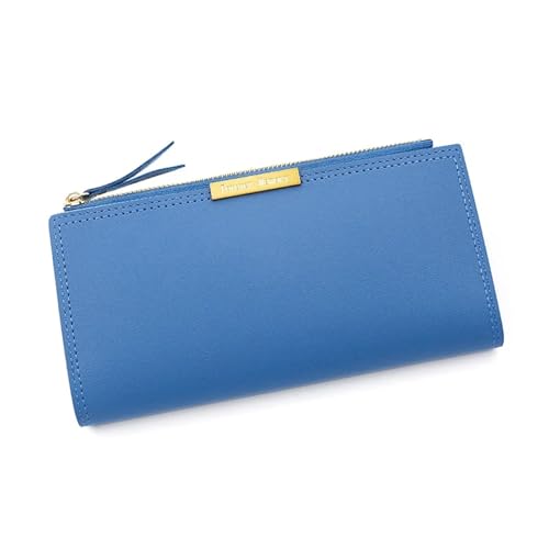 XUCZHAI Damen Geldbörsen Lange Brieftasche Weibliche Leder Geldbörse ID Karte Halter Frauen(Blue) von XUCZHAI
