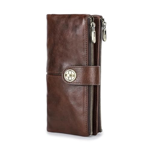 XUCZHAI Echtes Leder Lange Brieftasche Frauen Grün Zipper Telefon Tasche Geldbörse Geld Mit Slot Weibliche Kupplung Brieftaschen(Coffee) von XUCZHAI