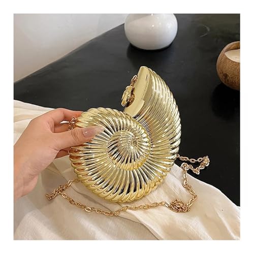 XUCZHAI Einfache Conch Dinner Bag Damen Schulter Messenger Crossbody Spaß Persönlichkeit Metall Kette Clutch Shell Taschen(Gold) von XUCZHAI