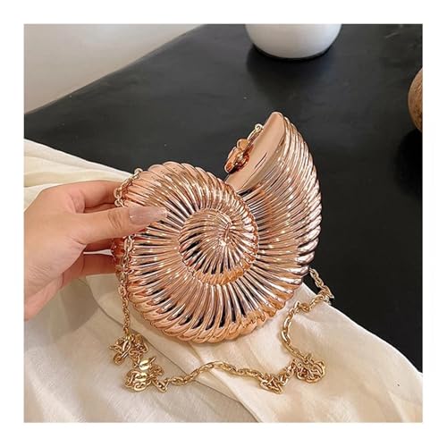 XUCZHAI Einfache Conch Dinner Bag Damen Schulter Messenger Crossbody Spaß Persönlichkeit Metall Kette Clutch Shell Taschen(RoseGold) von XUCZHAI