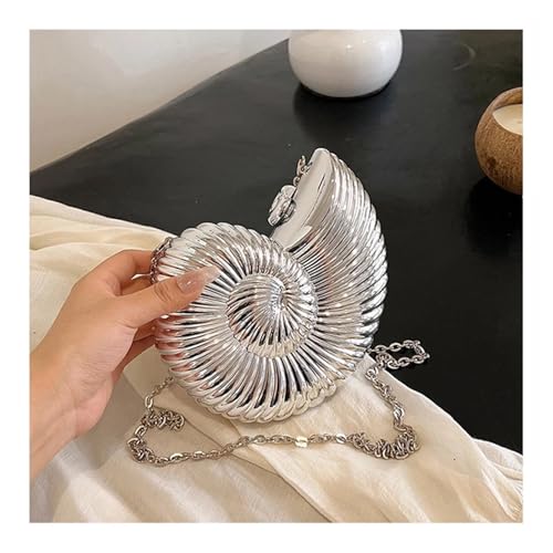 XUCZHAI Einfache Conch Dinner Bag Damen Schulter Messenger Crossbody Spaß Persönlichkeit Metall Kette Clutch Shell Taschen(Silver) von XUCZHAI