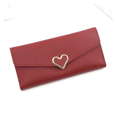 XUCZHAI Einfarbige Geldbörse Lange Damenbrieftasche Mehrere Kartenfächer Kartentasche Ausweis Kreditkartenhalter Münzgeldbörse Damen Clutch(Red) von XUCZHAI