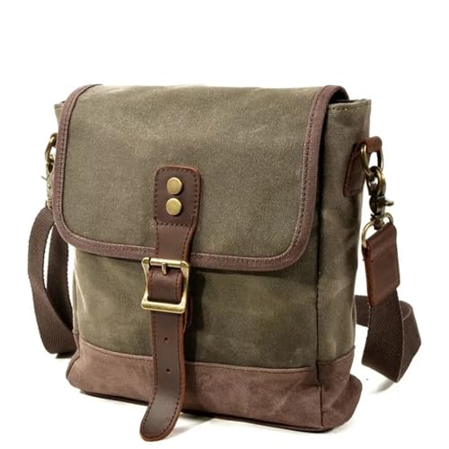XUCZHAI Herren Umhängetaschen Casual Canvas Reise Umhängetasche Männlich Vintage Wasserdicht Schultaschen Leder Täglich Kleine Messenger Satchel(Green2) von XUCZHAI