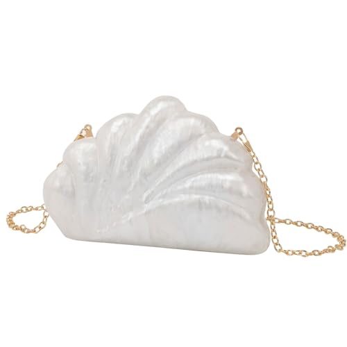 XUCZHAI Klassische perlenfarbene Muschel-Fächertasche, Handtasche, Abendtasche, Kettenriemen, Umhängetasche mit einer Schulter(9) von XUCZHAI