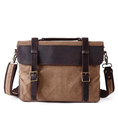 XUCZHAI Männer Aktentaschen Messenger Bags Leinwand Mit Leder Büro Schule Taschen Männlichen Schulter Umhängetasche Männlich(Khaki) von XUCZHAI