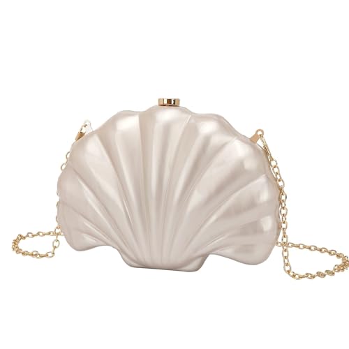 XUCZHAI Muschelform Clutch Handtasche Damen Hochzeit Abend Denner Party Niedlich Elfenbein Perle Farbe Geldbörse Sommer(Color 2) von XUCZHAI