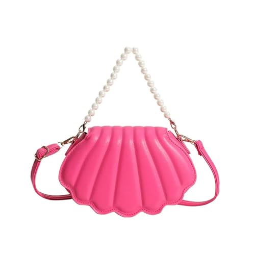 XUCZHAI PU Leder Damen Kleine Umhängetasche Schultertasche Muschelperlen Handtaschen Einfarbig Lady Messenger Bag Trendy Handy Clutch(E Pink) von XUCZHAI
