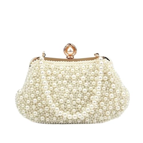 XUCZHAI Perlenbesetzte Damen-Clutch im Muscheldesign mit Kettenschulter, Perlenstickerei, Handtaschen(YM3100pearl white) von XUCZHAI
