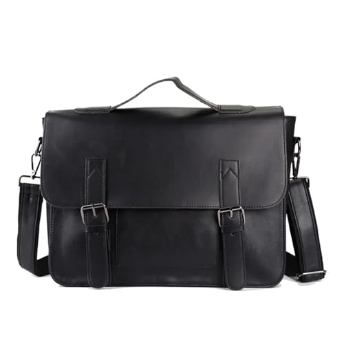 XUCZHAI Retro Umhängetasche Männer Leder Umhängetaschen Handtasche Aktentaschen Laptop Tasche Schulter Messenger Taschen(Black) von XUCZHAI
