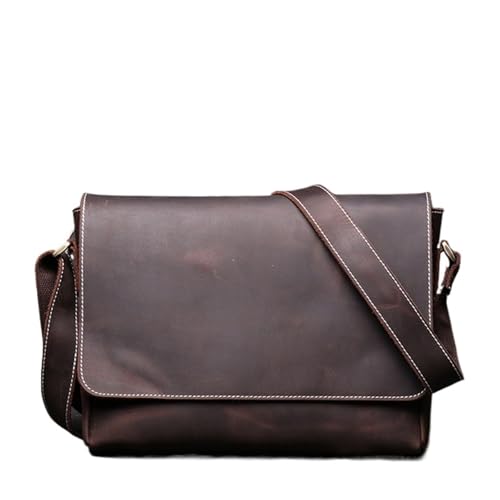 XUCZHAI Retro männer Echtes Leder One-schulter Tasche Kopf Schicht Rindsleder Kreuz Stil Große Kapazität Casual Messenger(Dark Brown) von XUCZHAI