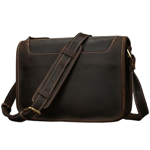 XUCZHAI Vintage Leder Herren Aktentaschen Laptoptasche Bürotaschen Cover Messenger Bags Umhängetaschen(Dark Brown) von XUCZHAI