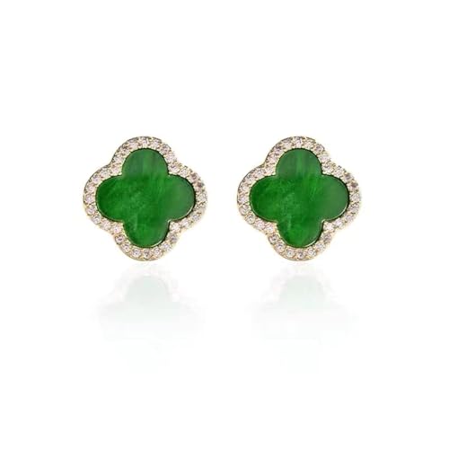 XUDEJUN Vierblättrige Kleeblatt-Ohrringe, Silbernadel, Kleeblatt-Ohrringe, voller Diamant, Zirkonia, antiallergisch, Schmuck, Ohrringe, groß für Damen, Sterling Silber, Kristall von XUDEJUN