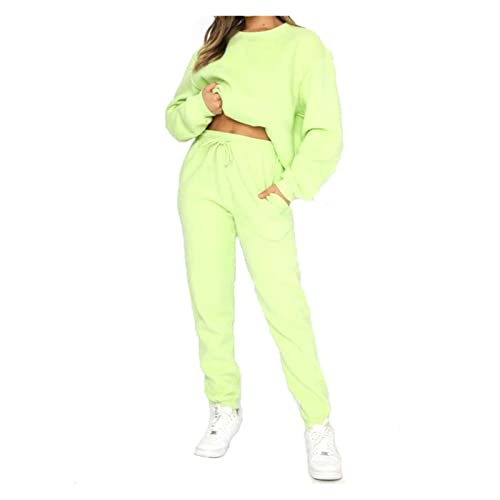 XUDONG Damen Jogginganzug Winter Sportanzug Set Freizeitanzug Trainingsanzug 2 Teilig Hausanzug Frauen Jogginghose Mit Kordelzug Sweatshirt Rundhals Tracksuit Set (Color : Green, Size : S) von XUDONG