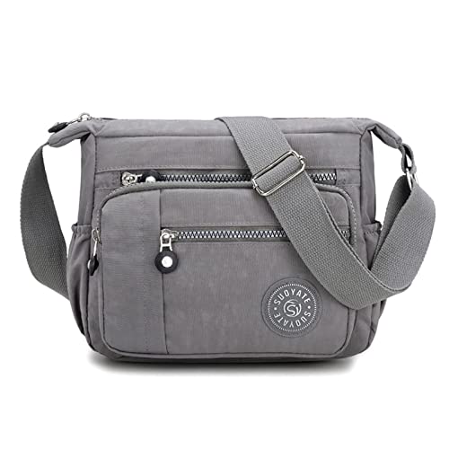 XUDREZ Mittelgroß Wasserdicht Nylon Damen Crossbody Bag Mit Vielen Fächern Leichte Schultertasche Verstellbarer Breitem Freizeit Kleine Messenger Bag Für Männer Sportlich Einkaufen Reisen Grau von XUDREZ