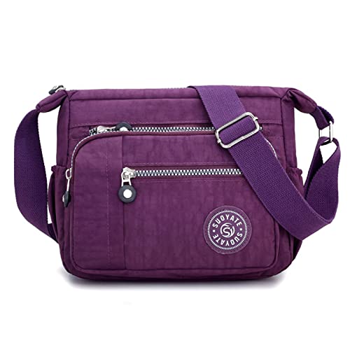 XUDREZ Mittelgroß Wasserdicht Nylon Damen Crossbody Bag Mit Vielen Fächern Leichte Schultertasche Verstellbarer Breitem Freizeit Kleine Messenger Bag Für Männer Sportlich Einkaufen Reisen Violett von XUDREZ