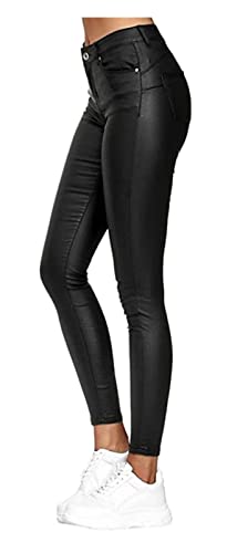 XUEBIN Damen Lederhose Große PU Stretch Leggings Schmale Bleistifthose lederhose (Color : Black, Size : XL) von XUEBIN