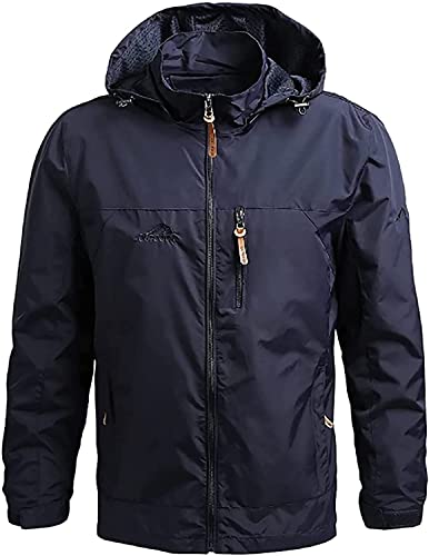 XUEBIN Herren Regenjacke Einpackbar Wasserdicht Jacke Mit Kapuze Regenmantel Windjacke Regen Jacke Wasserdicht Outdoorjacke Übergangs Windbreaker Herrenjacke (Color : Blue, Size : 3XL) von XUEBIN