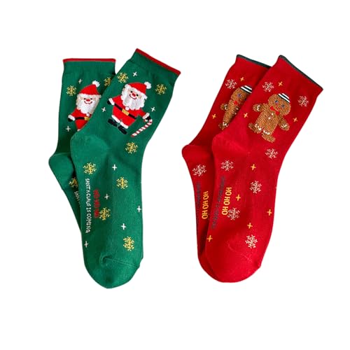Weihnachtssocken Damen Wintersocken Kuschelsocken Weihnachten Nikolaussocken Baumwolle Winter Warm Weihnachtsstrümpfe Socken Adventkalender Socken Christmas Baumwollsocken für Herbst und Winter 2 Paar von XUEHOU