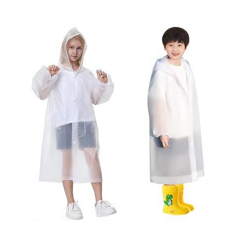 XUEHOU 2 Stück Kinder Regenponcho Regencape Festival Regen Poncho Wasserdicht Weiß Durchsichtig Regenmantel Regencape mit Kapuze Regenmantel im Freien Regenponcho Poncho Wandern für Festival von XUEHOU