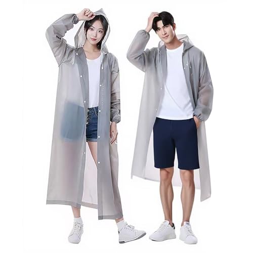 XUEHOU 2 Stück Regenponcho Damen Herren Regencape Festival Regen Poncho Wasserdicht Grau Durchsichtig Regenmantel Regencape mit Kapuze Regenmantel im Freien Regenponcho Poncho Wandern Faltbar von XUEHOU
