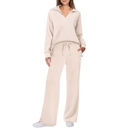 Hausanzug Damen Winter - Frottee Schlafanzug Damen - Pyjama Damen Lang Sportanzug Baumwolle Jogginganzug Große Größen Freizeitanzug 2-Teilig Elegant Kuschelanzug Flauschig Loungewear von XUEJIANN