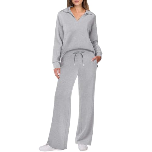 Hausanzug Damen Winter - Frottee Schlafanzug Damen - Pyjama Damen Lang Sportanzug Baumwolle Jogginganzug Große Größen Freizeitanzug 2-Teilig Elegant Kuschelanzug Flauschig Loungewear von XUEJIANN