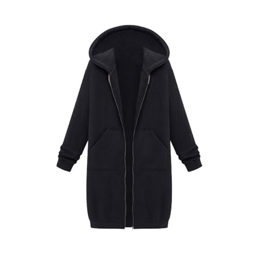 XUEJIANN Fleecejacke Damen Mit Kapuze Große Größen - Joggingjacken Für Damen Lang - Sweatjacke Oversize Gefüttert Casual Jacke Wintermantel Schwarz Mantel Elegant Lang Übergangsjacke Lang/Sweatshirt von XUEJIANN