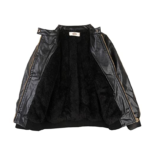 XUEJIANN Lederjacke Jungen Winterjacke Warme Fleecejacke Wasserdicht Bikerjacke Kinder Reißverschluss Kindermantel Gepolsterte Outwear PlüSchjacke Casual Oberbekleidung Wintermantel Übergangsjacke von XUEJIANN