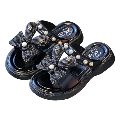 XUEJIANN Offene Hausschuhe Mädchen atmungsaktive Fliege Pearlr Mädchen Mode Strand Slipper Babyschuhe Weiche Sohle (Black, 27 Little Child) von XUEJIANN