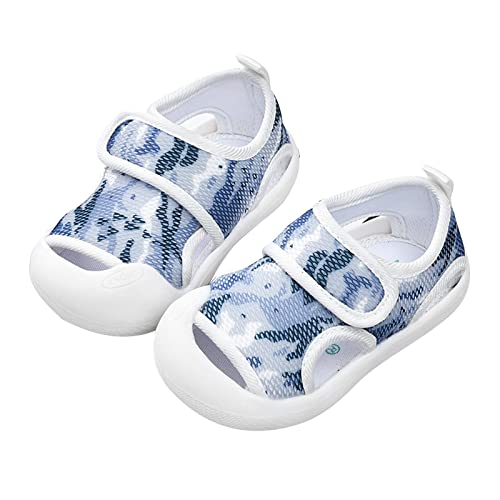 XUEJIANN Sandalen Kinder 22 Sommer-Säuglingskleinkind-Mädchen-Jungen-Schuhe Sandalen mit flachem Boden, nicht slio, halboffene Spitze, atmungsaktive, weiche Schuhe (1-Blue, 19.5 Infant) von XUEJIANN