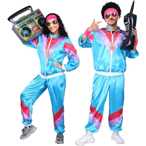 80er & 90er Jahre Trainingsanzug im Retro-Stil für Herren Damen,90er 80er Jahre Outfit Herren Trainingsanzug Jacke Hose Anzug für Schlagerparty Bad Taste Outfit Paare Karneval Mottoparty Karneval von XUEQINGDE